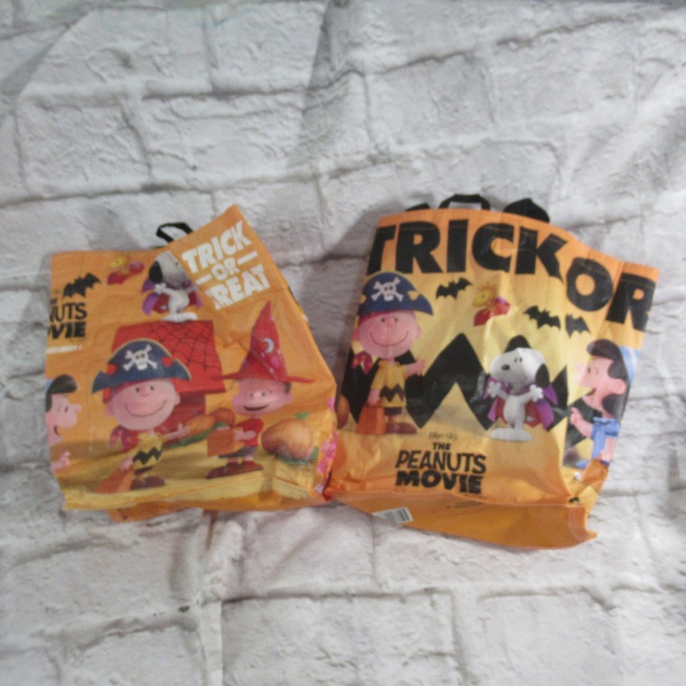 Peanuts Movie Tote Bag Orange 2015 Snoopy Halloween Trick Or Treat Set of 2